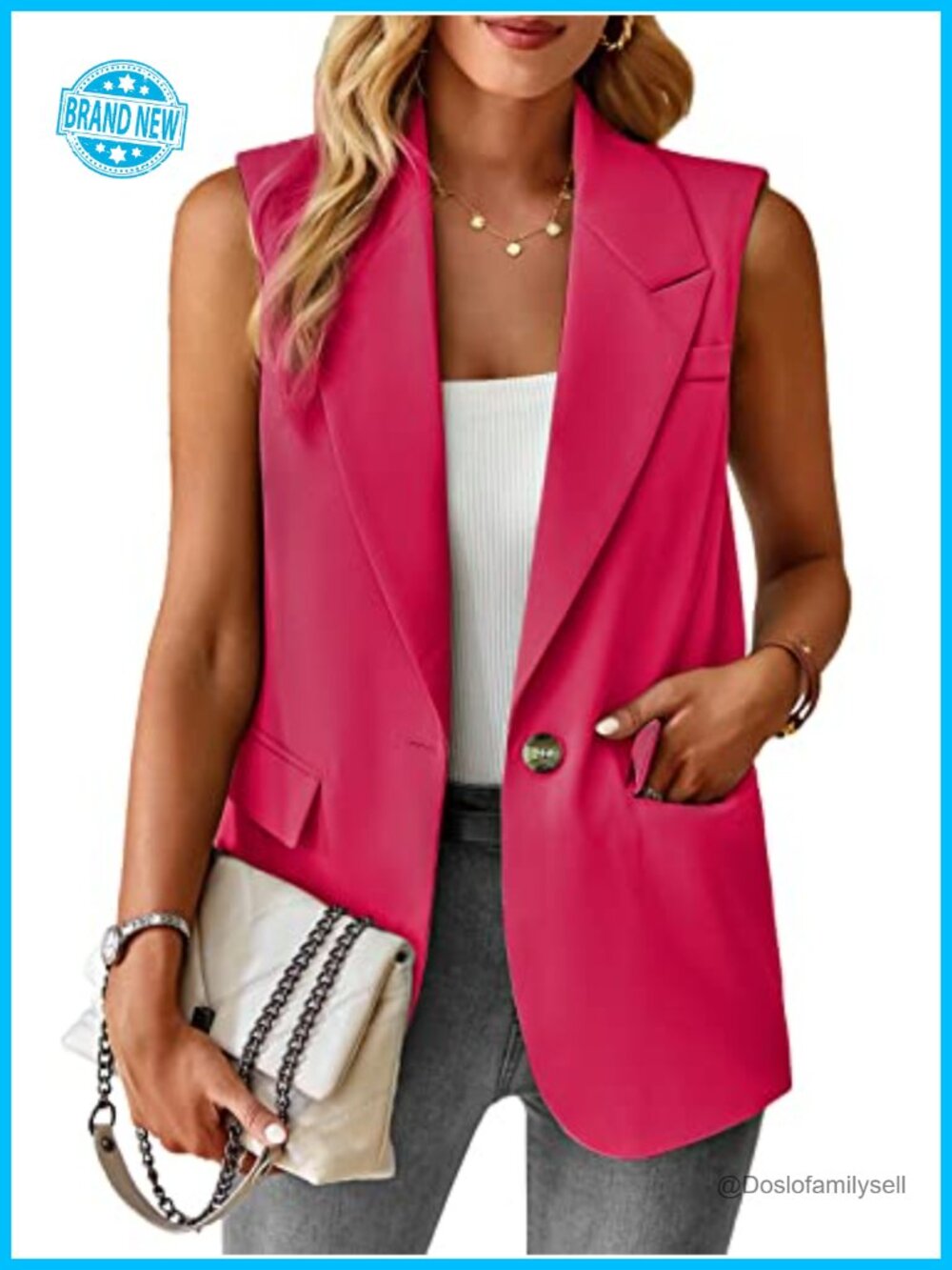 Sleeveless Blazer Vest Open Front Lapel Collar Fully Lined Work Office Casual